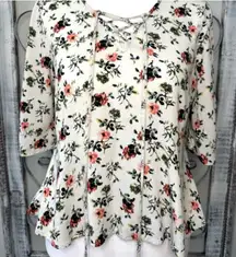 Mossimo Floral Lace-Up Women's Top