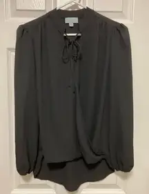 Veronica M Black Faux Wrap Surplice Long Sleeve Blouse