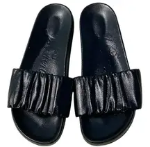 J. Crew Menorca Scrunchie-Strap Leather Slides - Black - 8
