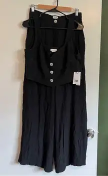 black crinkle gauze wide leg flowy pants and cropped vest set size med