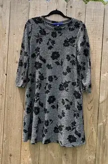 Apt. 9 Womens Sweater Dress grey Black Floral Ribbed Long Sleeve‎ medium cottage