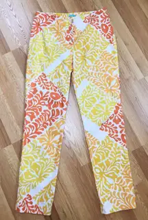 J McLaughlin Yellow‎ Orange Patchwork Cotton Ankle Pant Colorful Stretch Size 10