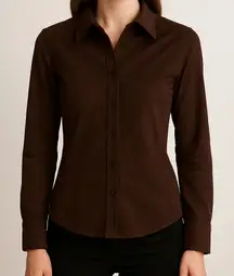 Express Brown Faux Suede Button-Up Top