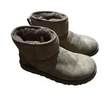 UGG Classic Mini Metallic Heel Boots Suede Sheepskin Lined Women's Size 8