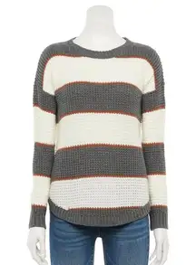 SO Shirttail Hem Pullover Sweater White Copper Stripe Juniors