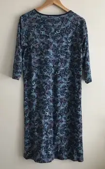 LLBEAN‎ Floral Print Shift Dress 100% SUPIMA COTTON V Neck Blue Womens Si…