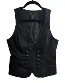 INC International Concepts Vest Womens 4 Black Faux Button Cropped V-Neck Y2K