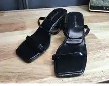 Jeffrey Campbell Jamm-3 Women's 8 Black Leather Slip-On Open-Toe Heel Sandals