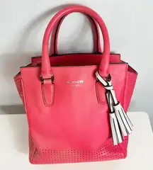 Coach Legacy Mini Tanner Perforated Purse Handbag with Strap Coral Pink
