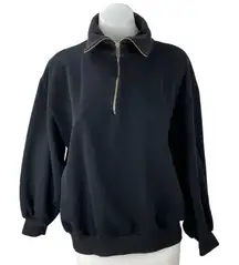 Oak + Fort Women's Black Half Zip Turtleneck Long Sleeve Sweatshirt Top Size XS