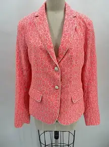 Gap  Academy Blazer Jacket Sz 8 Tall Neon Pink White Geometric Maximalist