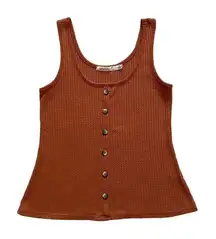 Liberty Love Burnt Orange Sleeveless Knit Button Front Ribbed Tank Top SZ S