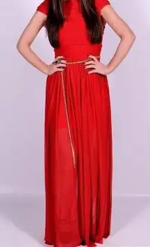 Rare London Modest Bardot Maxi Dress - Red