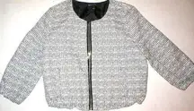 New Womens Large Black White Textured Jacket Express Work School Tweed Look Zip
