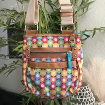 Multi-Colored Dots Crossbody messenger tote bag Purse Canvas with matching wallet Purse 