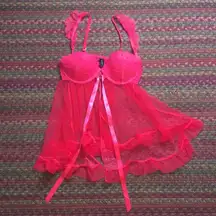 RETRO VICTORIAS SECRET SEXY HOT PINK BRA TOP FRONT CLOSURE CHEMISE LINGERIE