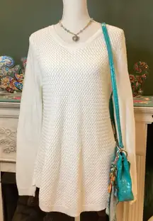 Letty And Me White Knit Sweater, Featuring Brown Elbow Patch Sleeves