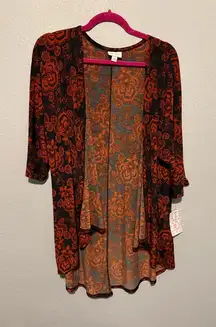 LuLaRoe Orange and Black Floral Blouse