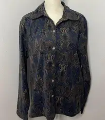 Caribbean Joe button down blouse. Silky velvety soft. Heavy weighted. Size large