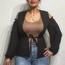 Missguided Black Cold Shoulder Ruffle Detail Blazer Sz 4 NWT