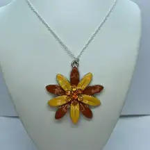 Multi-tone Orange Rhinestone Flower Necklace