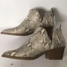 White Snake Print Ankle Boots, Size 8 1/2