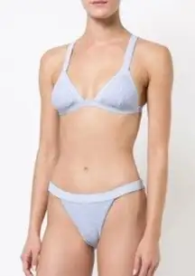 Onia Kamryn Smocking Bikini Triangle Top - Blue, Size Medium