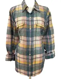 Chaps Ralph Lauren pastel plaid linen blend classic button down casual shirt XL