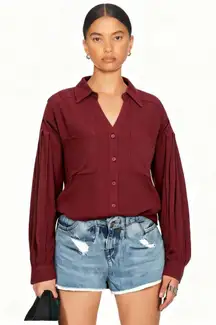 Burgundy Oversized Button Down Shirt SMALL