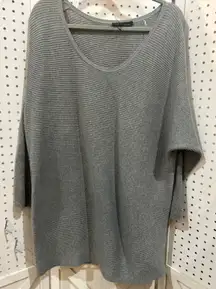 21 WOMAN Grey Ribbed Dolman Sleeve V Neck Sweater Tunic 1X