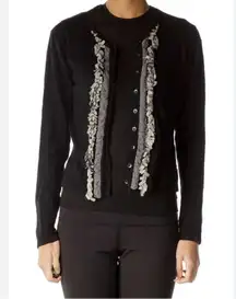 CAbi ruffled romantic Regency tuxedo cashmere cotton cardigan