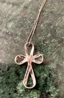Sterling Silver Open “ribbon” Cross Pendant Necklace 18” Trust Hope Faith Love