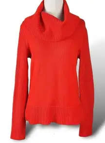 Lauren Ralph Lauren Sweater Medium Wool Blend Cowl Neck Red Orange Preppy V Day