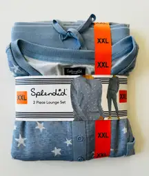 Women 2 Piece Lounge Set Henley Top Jogger Pant Blue-Stars Sz XXL New