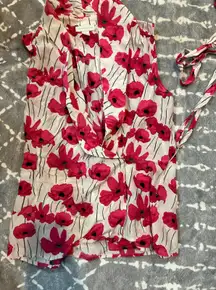 Charter Club Sleeveless Floral Blouse‎ w/ Tie White Pink Size 6