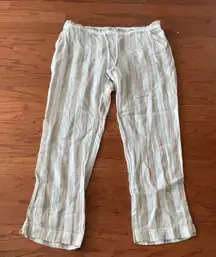 Beach Lunch Lounge Collection Linen Blend Striped Wide Leg Pants Women's L G