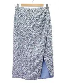 Abercrombie & Fitch Side Slit Midi Skirt Blue Floral Linen Blend Size Small