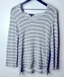 Beyond Yoga Grey Striped Knit‎ Pullover Hoodie Sweater Size M
