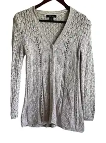 Style &‎ Co Women Cardigan Sweater SP Beige Button Front Crochet Boho Cottage