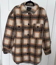 NWT Sanctuary Plaid Wool Shacket - Orange and Brown