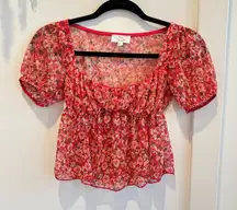 Live In The Moment Micro Mesh Baby Doll Fairy Top Pink Floral Size XS Women's