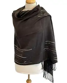 Georges Rech Abstract Wave Studded Fringed Scarf Knit Wool Blend Urban Lagenlook