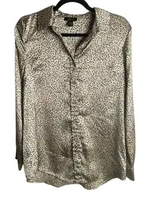 Japna Size L Silky Button Down Blouse Top Leopard Animal Print Neutral Mobwife
