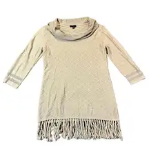 Cupio Women’s Tan Knit Tunic Tassel Bottom Cowl Neck Medium