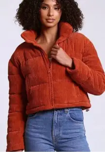 7 For All Mankind Corduroy Puffer Jacket Rust Orange Cropped High Neck XS