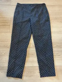 St. John Women’s Blue Gray Diamond Printed Side Zip Ankle Pants Size 4