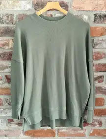Aerie Green Waffle Knit Lounge Oversized Sweatshirt, XS