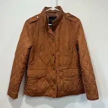 Talbots Womens Jacket Small Burnt Orange Puffer Quilted Button Pocket Outwerwear