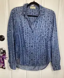 Cloth & Stone Long Sleeve Feldspar Ikat Print Chambray Button Up Shirt Small