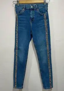 Topshop  Jeans Womens 26 High Rise Skinny Jamie Beaded Side Stripe Stretch Denim